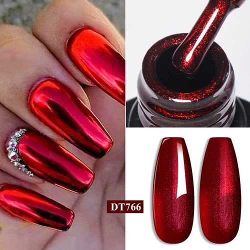 Esmalte de uñas de Gel metálico, 7ML, esmalte de Gel de espejo metálico rojo y verde, barniz semipermanente para decoración de uñas UV LED, manicura DIY