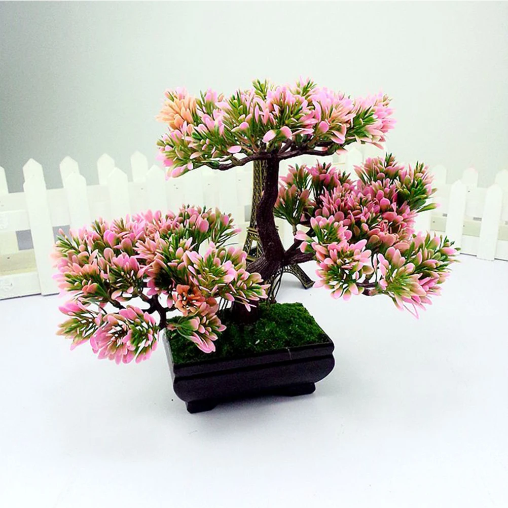 

Artificial Guest-Greeting Pine Bonsai Pink Eco-Friendly Plastic Home Decoration Artificial Plants for Home Desk Decor