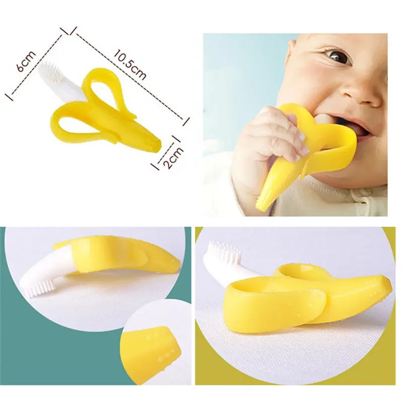 Boxed Children\'s Banana Teether Molar Sticks Bites Food Grade Silicone Fruit Teether Baby Training Toothbrush Dropshipping