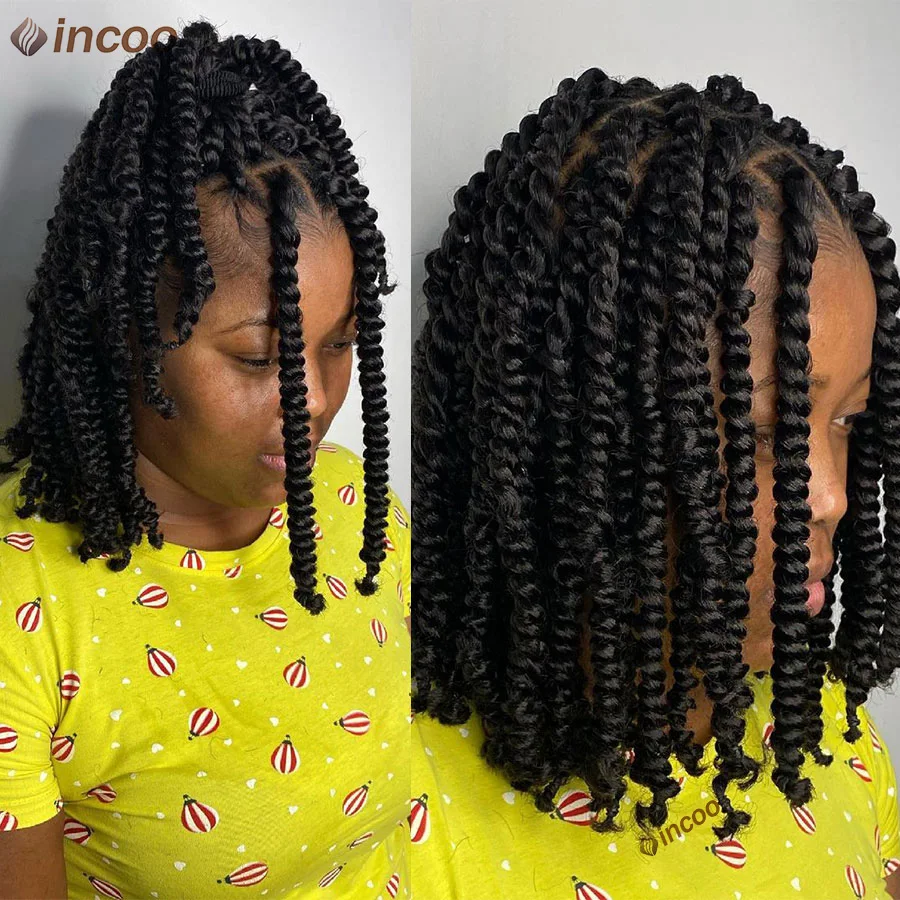 Incoo Spring Twists Synthetic Braided Wigs 12Inch Short Bob Knotless Box Braids Wig For Women Passion Twists Culrs Braiding Hair