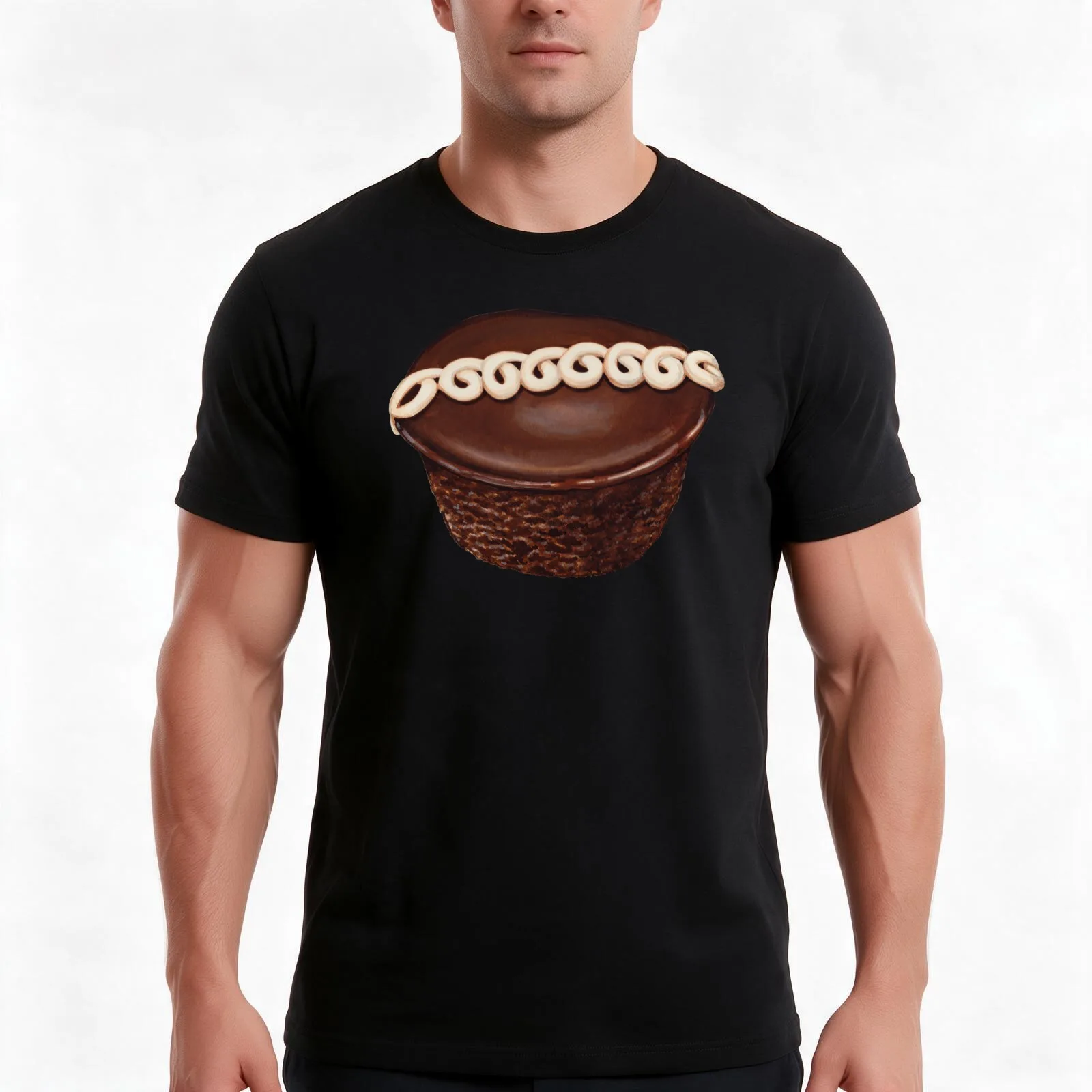 Chocolate Swirl Cupcake Pattern T-Shirt Summer Casual Cotton Tee Oversized Streetwear Tops Vintage Graphic Print 100% Cotton