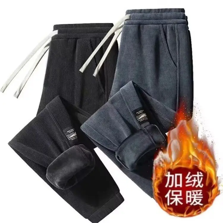 

High Quality 2025 New Winter Velvet Casual Pants Men's Corduroy Elastic Waist Loose Leggings Body Pants Man