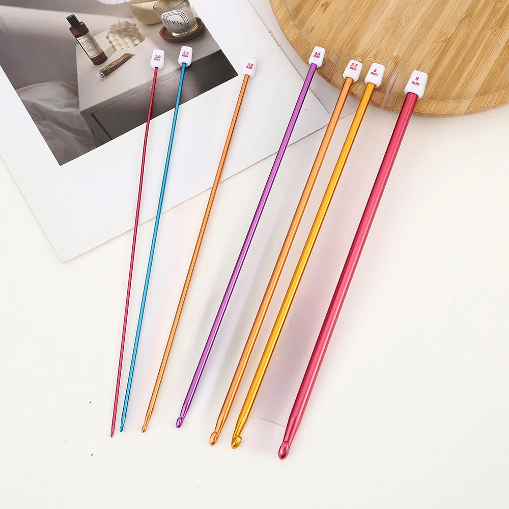 Colorful Aluminum Oxide Extended Crochet Hook Set, Tunisian Crochet Hook Set, Includes 7Pcs Tunisian Crochet Hooks, 2Mm/2.5Mm/3.5Mm/4.5Mm/5.5Mm/6Mm/8Mm, Length 27cm and Colorful Stitch Markers 20Pcs, Large Eye Needles 10Pcs, 60Inch Soft Ruler 2Pcs, Smooth Tunisian Afghan-Style Knitting Hook, DIY Yarn