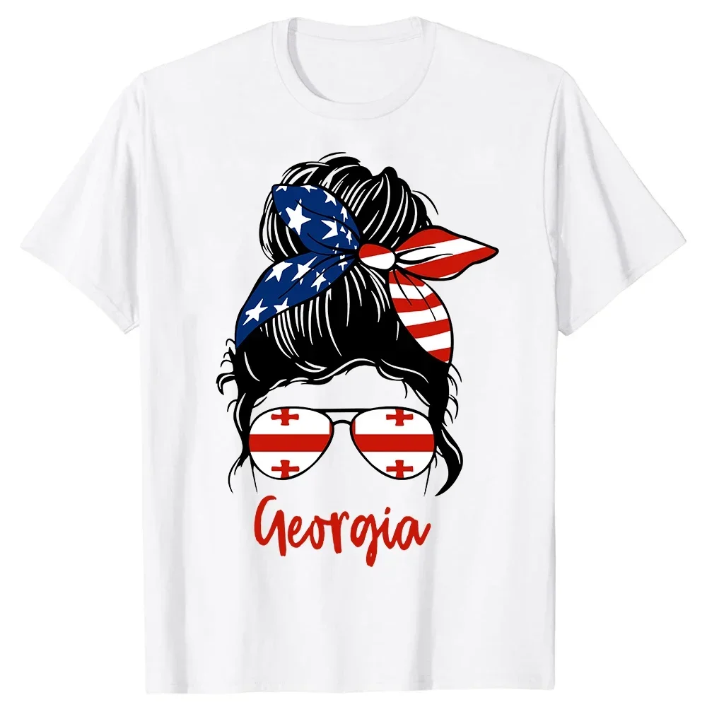 Georgia Girl Georgian Flag State Girlfriend T Shirts Tee Tops Round Neck Short-Sleeve Fashion Tshirt Clothing Basic T-shirts