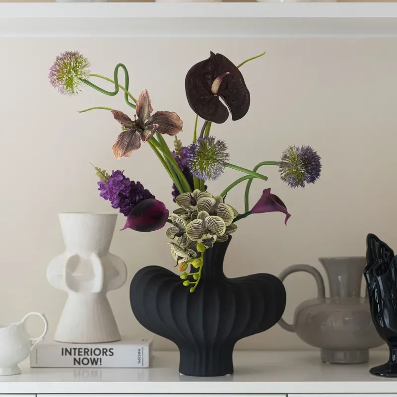 Y226 Realistic Phalaenopsis Orchid Artificial Flower Luxury Black Home Decor Living Room Centerpiece Elegant Faux Plant