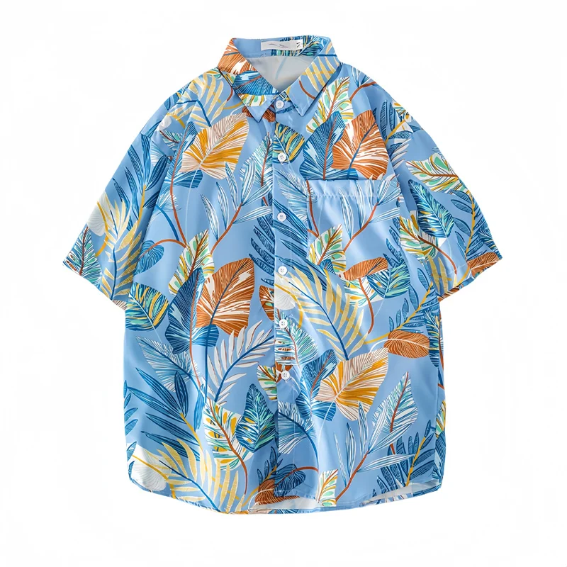Men's Summer Seaside Vacation Short Sleeve Floral Shirt Casual Loose Top Retro Hawaiian Beach Half Sleeve Shirt Jacket