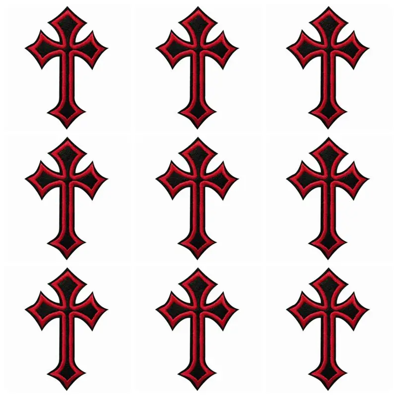 10pcs/Lot Cross Iron On Patches Religious Belief Patches On Clothes Catholic DIY Embroidery Patches For Clothing Stickers Stripe