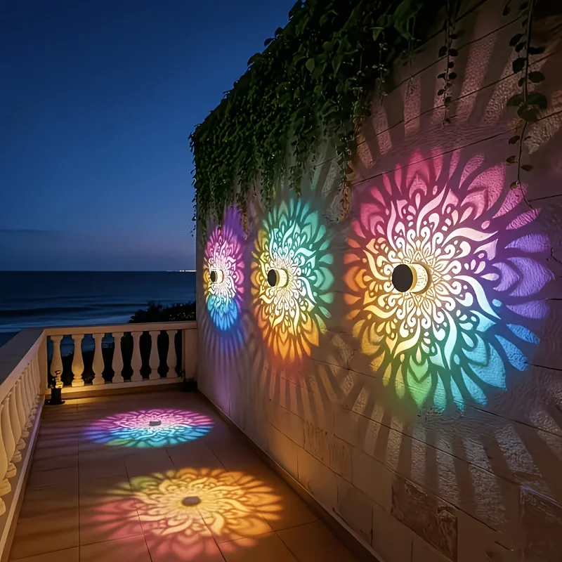 1/2/4 Packs Solar Fence Lights, with Mandala Pattern Design, Suitable for Outdoor Walls, with IPX4 Waterproof Rating. Metal Sola