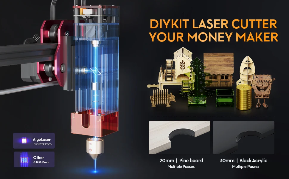 ORTUR Laser Engraver Cutter Wood Cutting Engraving DIY Machine Rotary Roller Metal Glass Leather Acrylic MDF Air Assist Nozzle
