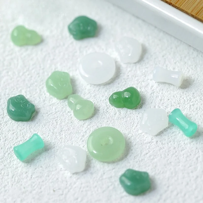 

Vintage Jade Peace Buckle Calabash Lock Bamboo Traditional Chinese Style Nail Art Decorations Accessories Charms Manicure Tools