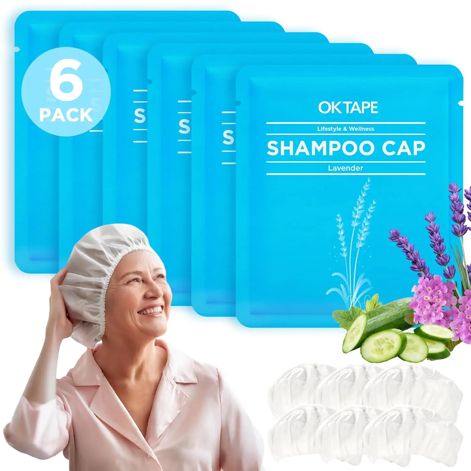 

Waterless Shampoo Caps (6 Pack) with 3 Scents for Elderly, Post-Surgery Care, Camping - Lavender, Verbena & Cucumber
