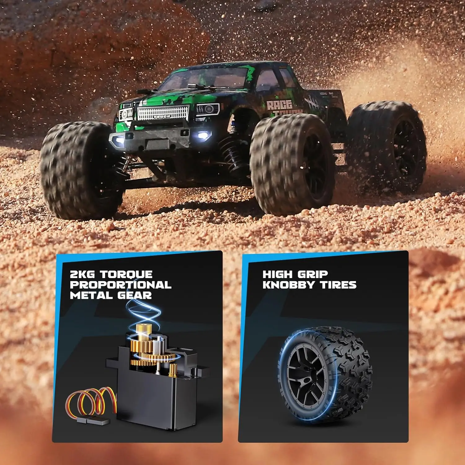 1:18 Scale All-Terrain RC Car 4WD 2.4GHz Remote Control Electric Vehicle 36 KPH High Speed Waterproof Hobby Toy