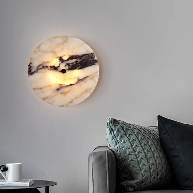 Round Luxury Natural Stone Alabaster Wall Lamp Living Room Marble Wall Sconce Decoration Atmosphere LED High-end LED Lights