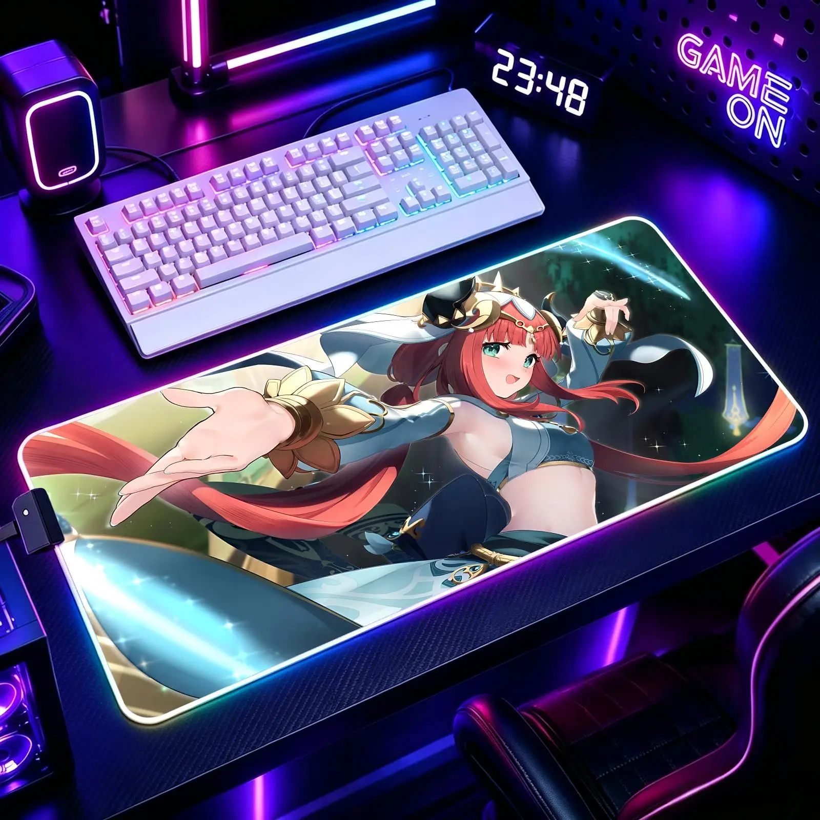 Mouse Pad RGB Color Changing Gaming Mouse Pad, Stitched Edges, XXL Large Keyboard Desk Mat Genshin Impact Nilou