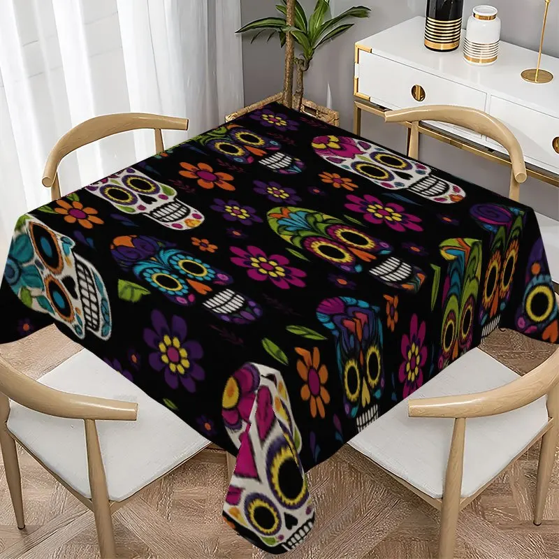 1pc Soft Fashionable Aesthetic Colorful Skull Flower Pattern Tablecloth, Machine Washable, Suitable for Dining Table/Coffee Tabl