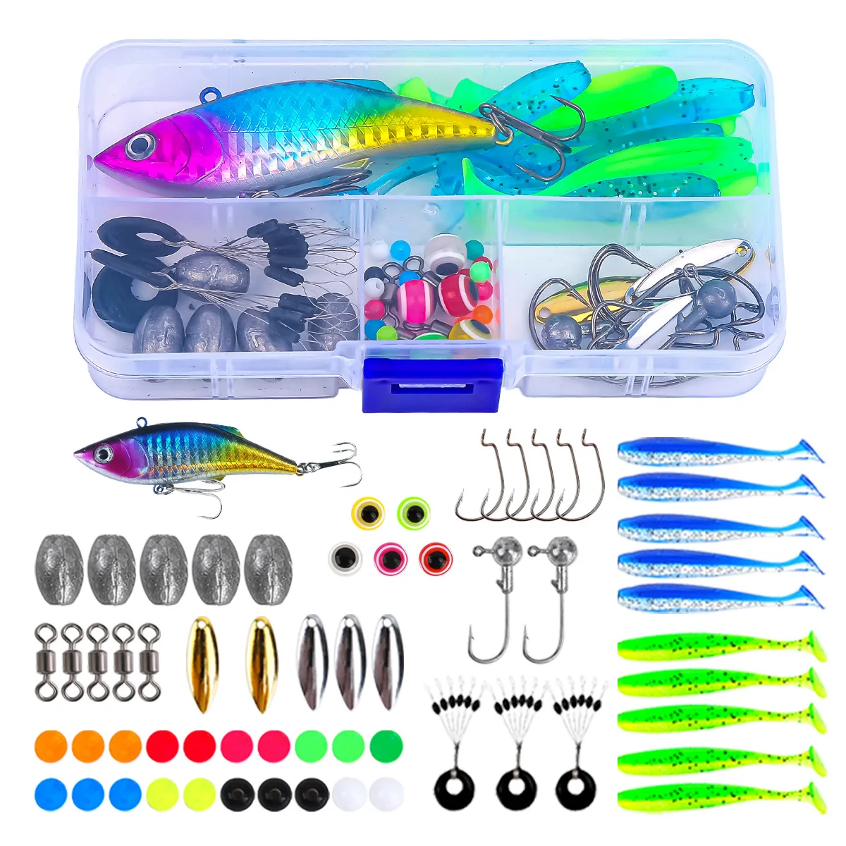All-in-One Mixed Fishing Lure Set, Artificial Simulation Bait Combo Includes Metal Spoons, Soft Lures & Minnow Hard Baits