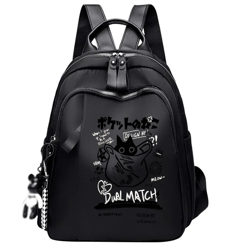 

Women's Multi-Function Fashion Girl Oxford Daypack Travel Cute Backpack Japanese Fun And Cute Harajuku Cat Printing Shoulder Bag
