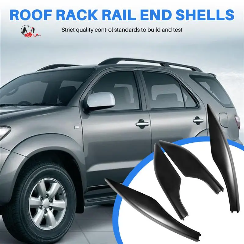 

A10E-4PCS Black ABS Car Roof Luggage Rack Rail End Cover Shell Protector Fit For Toyota Fortuner 2004-2014