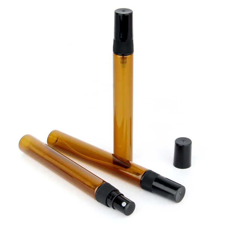 300Pcs Amber Glass Spray Bottle Perfume Atomizer with Black Cap Mini Sample Vials Thin Glass Bottlex
