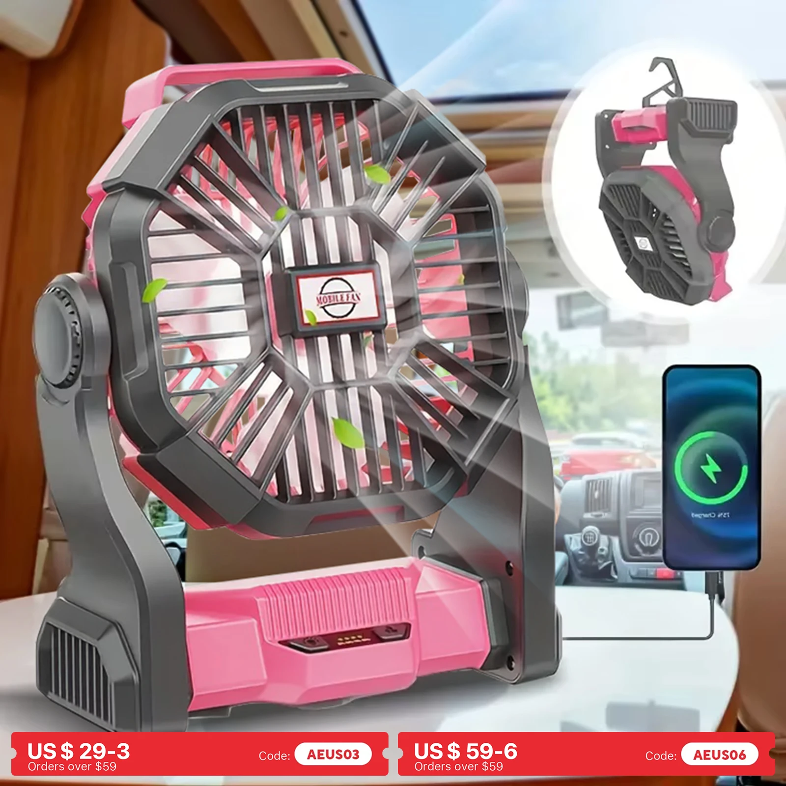 Charging + Lighting + Fan Three-In-One Electric Camping Style Fan with Led Lantern Portable Tent Fan with Rotating Function