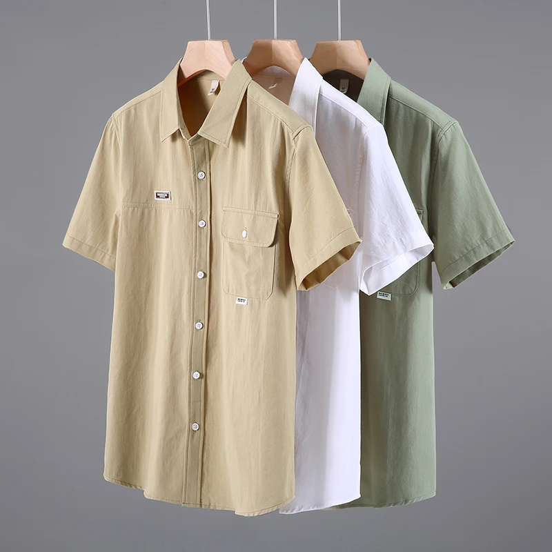 Cotton Wash Shirts For Men Short Sleeved Pocket Loose Fit Classic Summer Quality Thin Breathable Trendy Casual Camisas De Hombre
