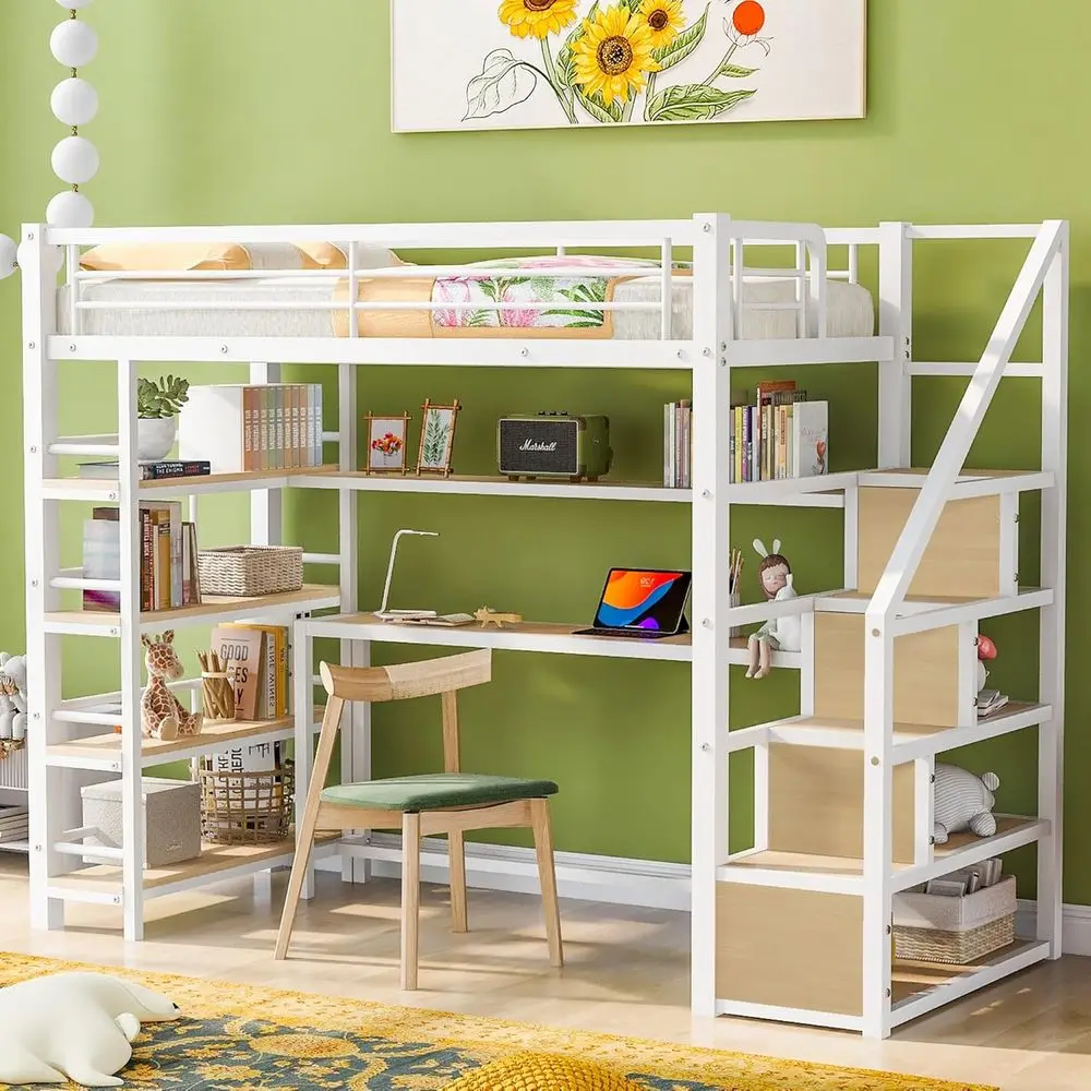 White Twin Loft Bed…