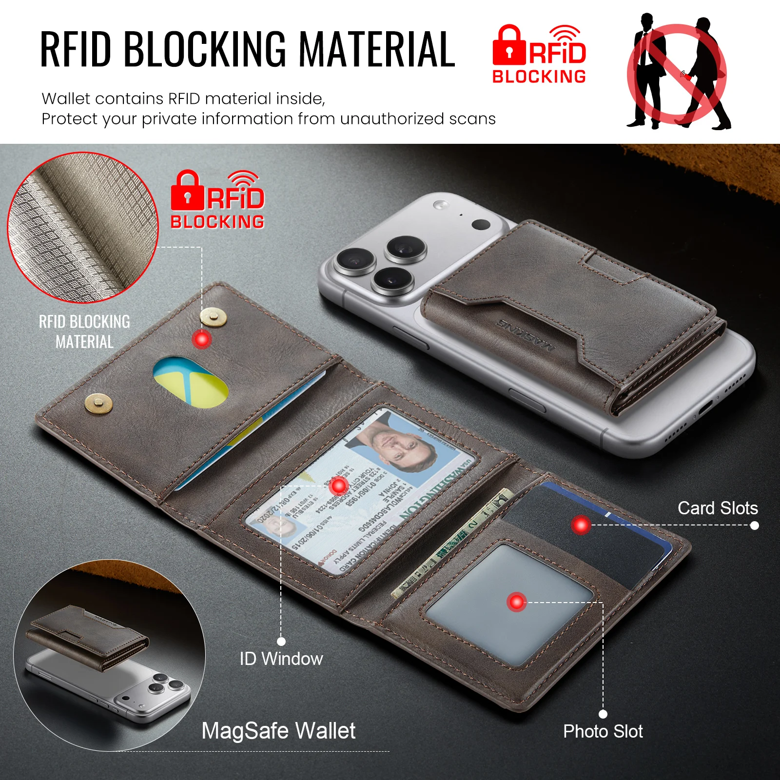 Multi-Slot MagSafe Geldbörse mit RFID-Blockierung und Magnetischem Kartenhalter für Smartphones – Detail 13