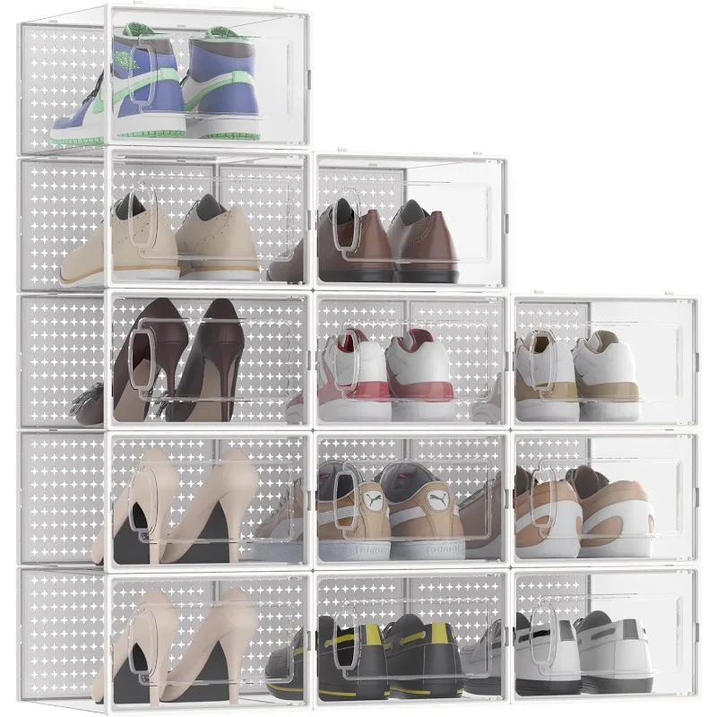 

12 Pack Large Shoe Storage Box Organizer for Closet, Versatile Clear Plastic Stackable Sneaker Shoe Rack Containers Bins Holders