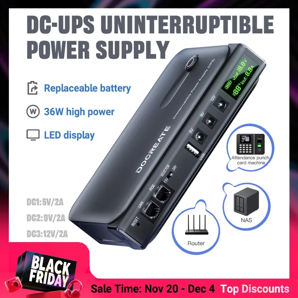 Professional Emergency UPS Power Supply 5V-24V DC Output AC85-265V Input EU/US Plug Optional for Router Optical Cat and Phone