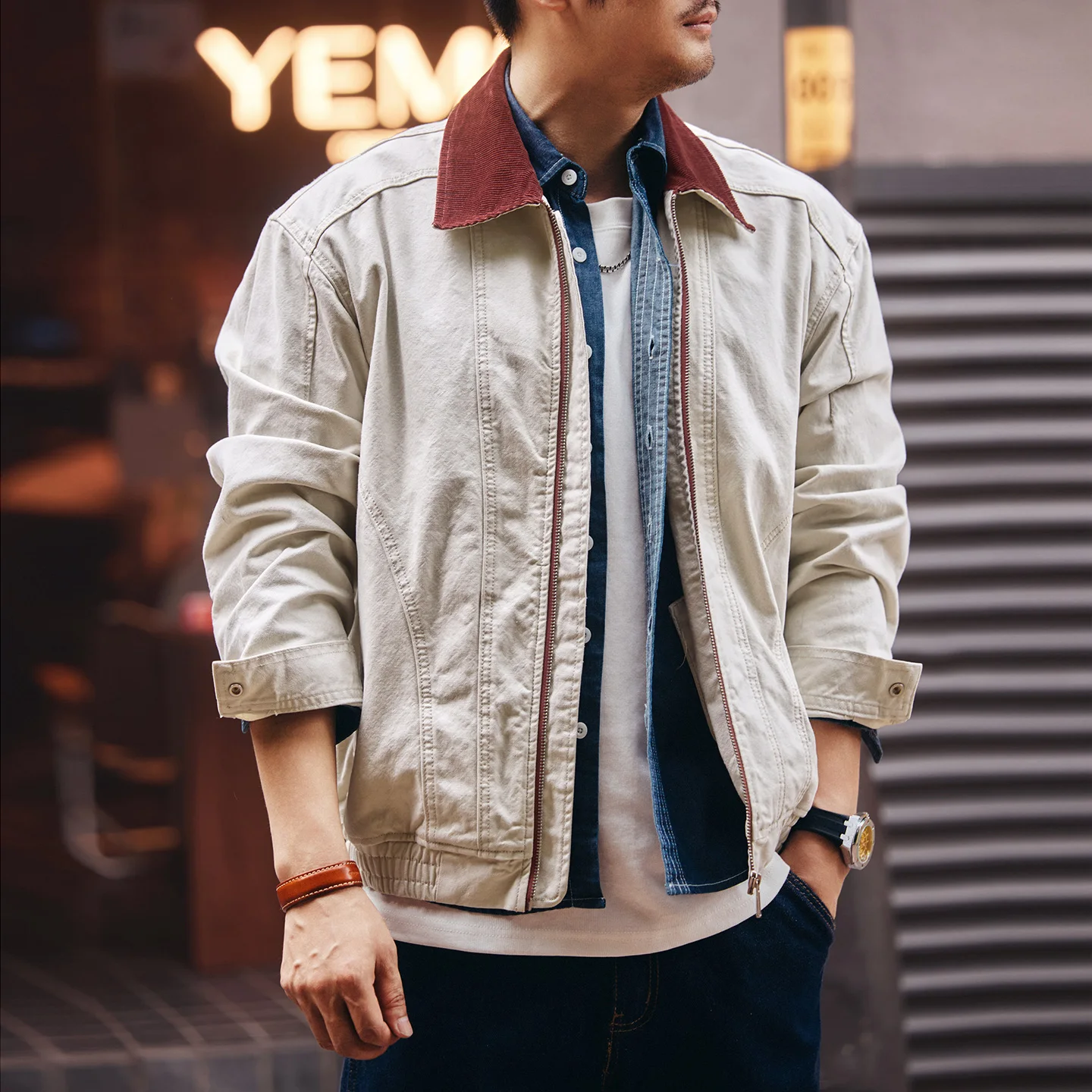 The new autumn American-style pure cotton men's jacket with a loose and casual Barn-style work jacket for men