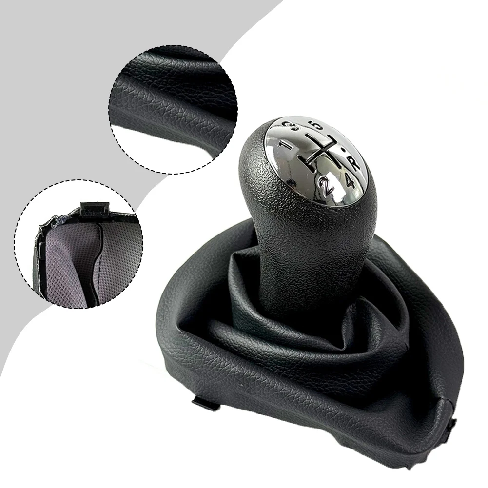 5-Speed Leather Shift Knob With Dust Cover For Renault Logan II 2013-2022 Black Gear Lever Handle Interior Parts