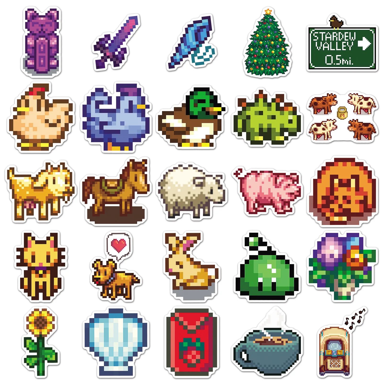 50PCS Stardew Valley Game Pixels Waterproof Cartoon Creative Sticker DIY Notebook Mobile Guitar Suitcase Water Cup Graffiti Toys