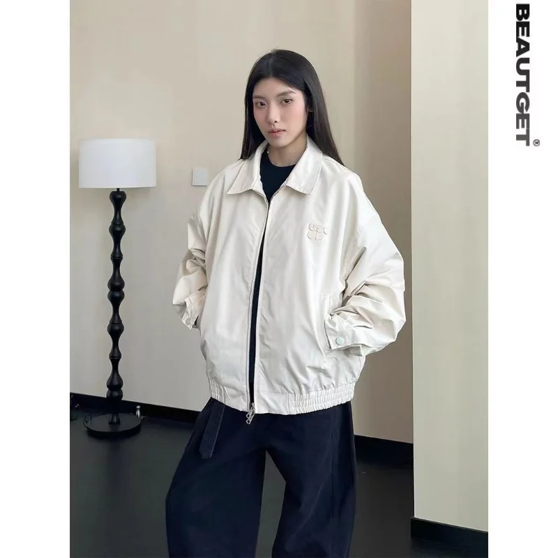 Women's Clothing Fashion Turn-down Collar Simple Comfortable Versatile Selling Tops Long Sleeve JACKET Pockets Versatile Bottom