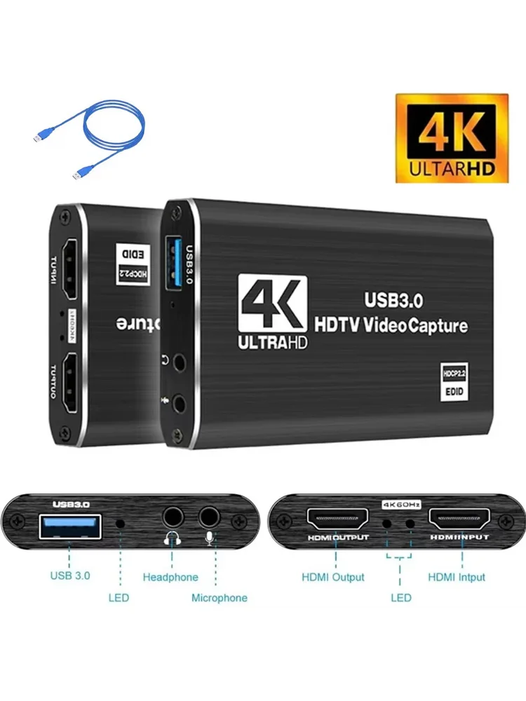 4K HDMI-kompatible Videoaufnahmekarte mit USB 3.0 und Loop-Out für PS5, PC, Gaming, Live-Streaming, Kameraübertragung, OBS