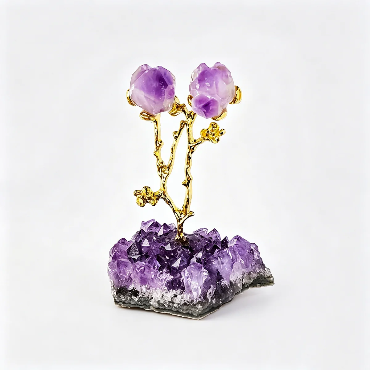 Amethyst Geode Crystal Flower Tree Natural Purple Quartz Lucky Money Tree Chakra Healing Home Desktop Decor Gift