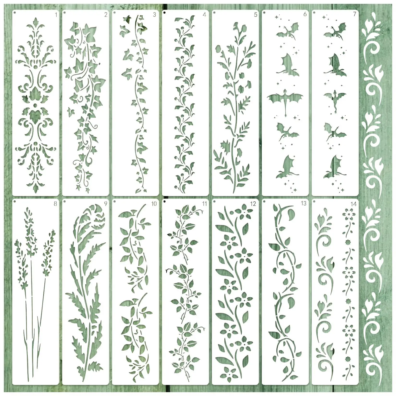 14Pcs 30cm Vine Large Border Flower DIY Layering Stencils Wall Painting Scrapbook Coloring Embossing Album Decorative Template
