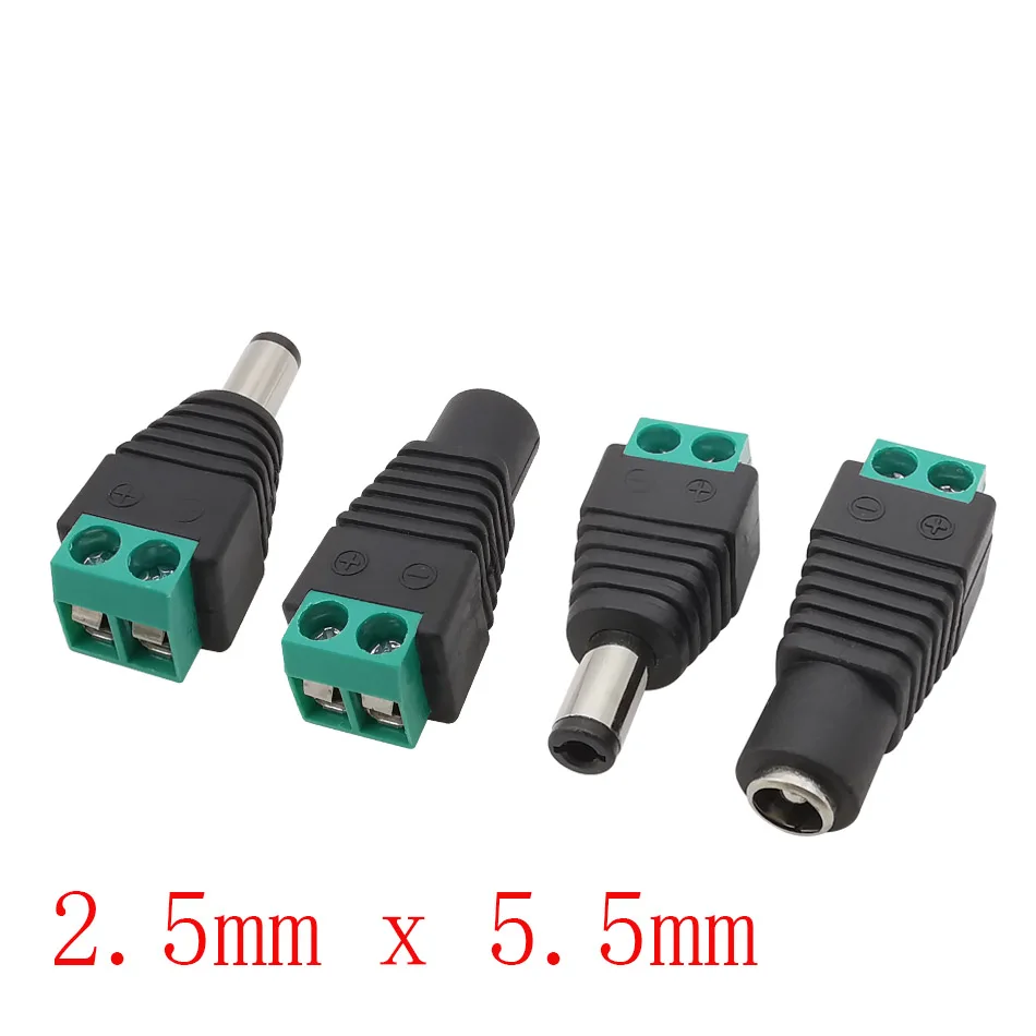 DC 2.5 x 5.5mm 12V DC Power Socket Connector 5.5*2.5mm Male Plug Female Jack Adapter For CCTV Camera LED Light