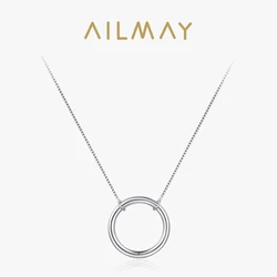 Ailmay Genuine 925 Sterling Silver Minimalist Fashion Round Heart Pendant Necklace For Women Fantastic Life Wedding Jewelry Gift