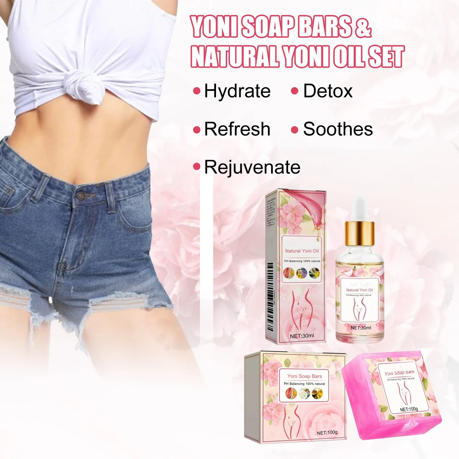 

Natural Organic Bath soap Female Rose Wash Yoni Oil Vaginal Care Ph Balance Remove Odor Deep Cleaning Moisturizing Brighten