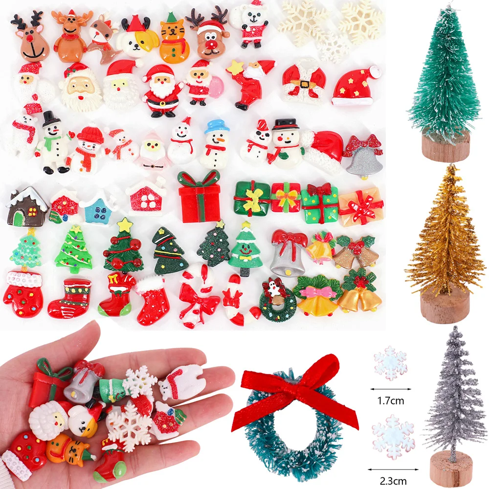 Miniature items Simulation Christmas Tree Santa/Elk/Sock Resin For 1:12Dollhouse Accessories Ornament Mini Snowflake Babies Gift