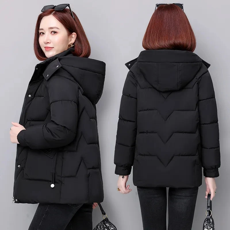 2023 Winter Jacket Women Parkas Hooded Thick Down Cotton Padded Parka New Korean Puffer Female Short Slim Warm Snow Wear Outwear