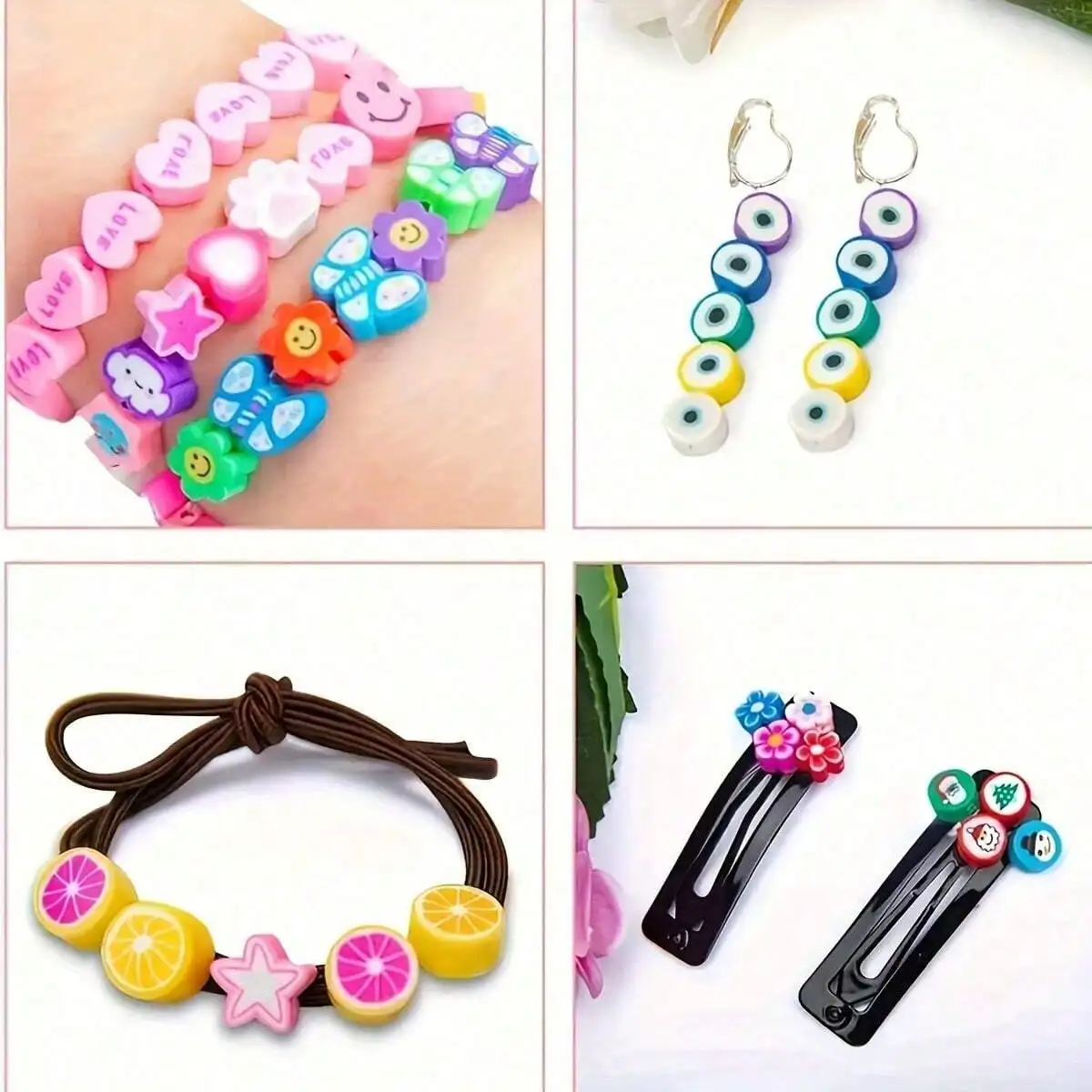 1450/1200/250pcs Polymer Clay Beads Set, Box, Bundle of Elastic Thread, DIY Jewelry Making, Earrings, Bracelets, Necklaces