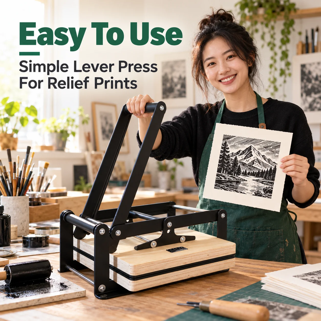 AOLIVIYA Manual Printmaking Press Relief Printing Machine Woodblock Linocut Printing Press Tabletop Flatbed Art Tool For Artists