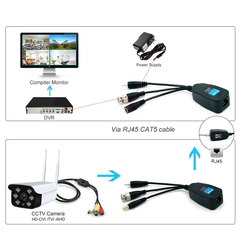 8MP HD BNC Video Power Balun Audio to RJ45 Connector HD-CVI/TVI/AHD Transceiver for CCTV Security Surveillance Camera System