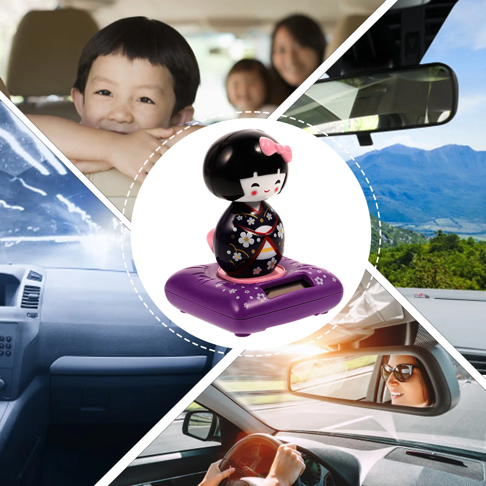 Solar Powered Gift Car Ornament Maiko Decoration Girls Toys Kimono Child Gadgets