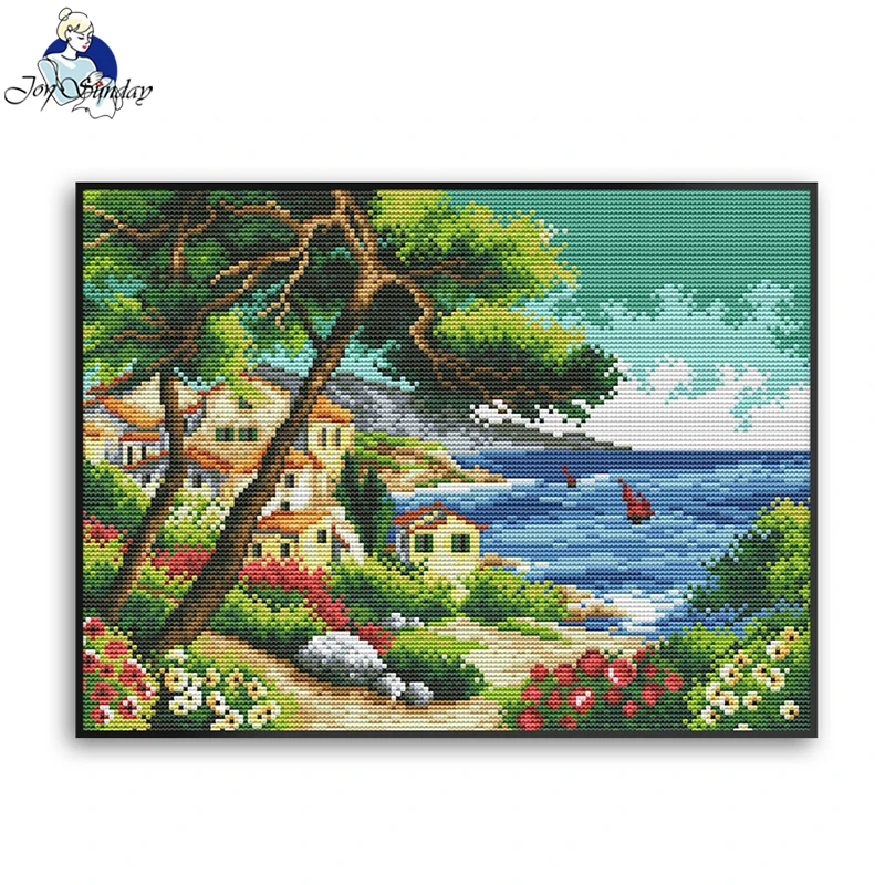 Joy Sunday kit punto croce Seaside Village Pattern Aida 16/14/11CT stampato tessuto contati set di ricami a mano fai da te