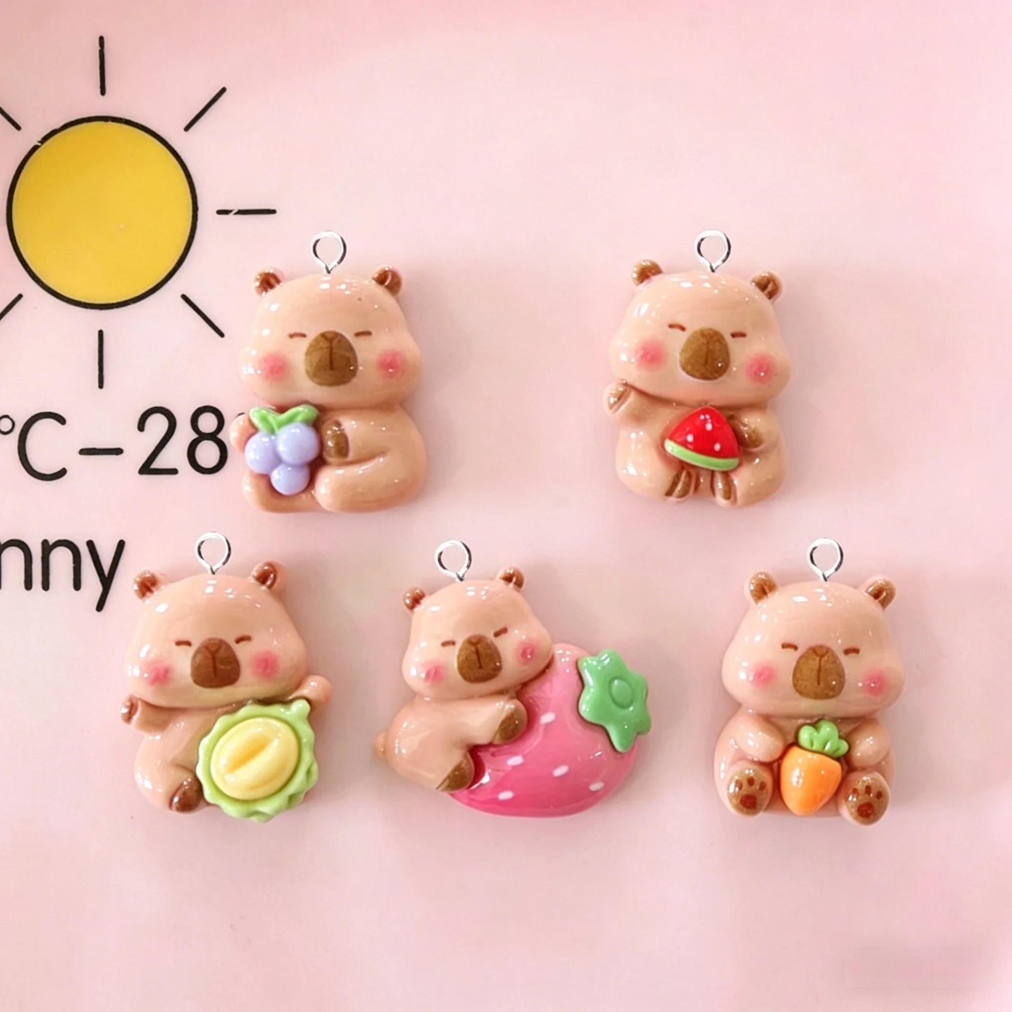 Kawaii Capybara Charms 10pcs - 3D Fruit Grape Resin Floating Charms for DIY Jewelry Craft Supplies