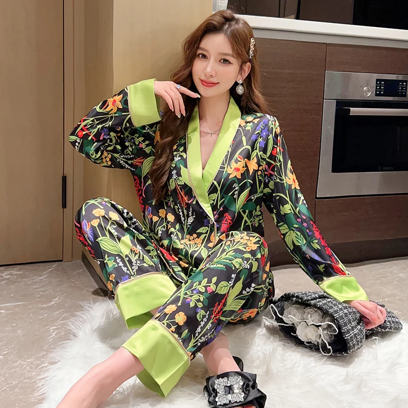 Soft and Comfortable Night Wears for Women Simple and Loose New Women Pajamas Fashion Flower Printing Sets for Women 2 Pieces