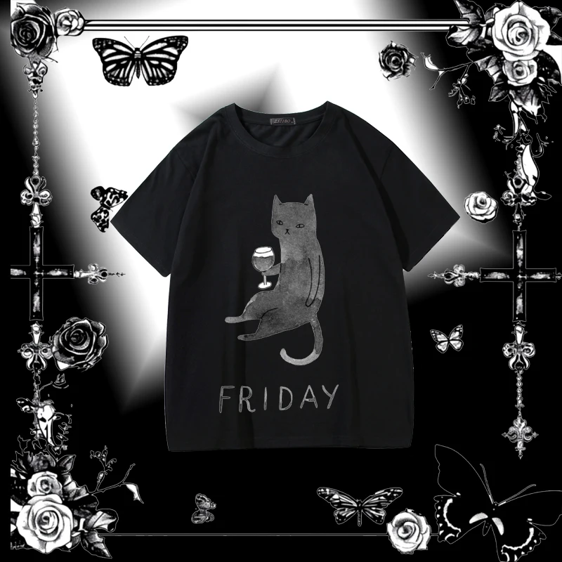 

Korean style shopping comfort, multiple styles,,special t-shirts, cute cat prints， versatile casual tops ins short tops,