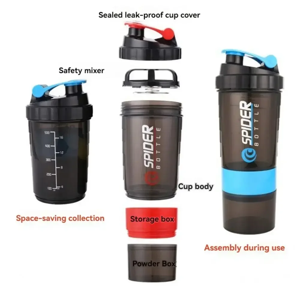 3 Layers Shaker Protein Bottle Powder Shake Cup Water Bottle Plastic Mixing Cup Body Building Exercise Bottle